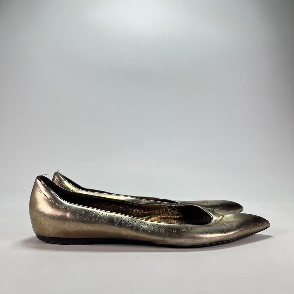Louis Vuitton Metallic Bronze Gold Pointed Ballet Flats Womens Size US 7 EU 37.5